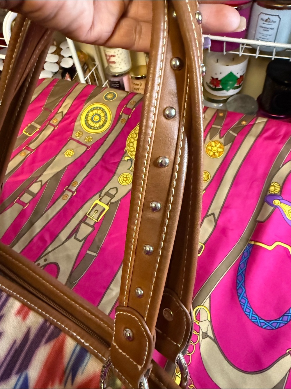 Montana West Southwestern Canvas Tote Bag | Aztec Print | Studded Shoulder Purse - Picture 13 of 15